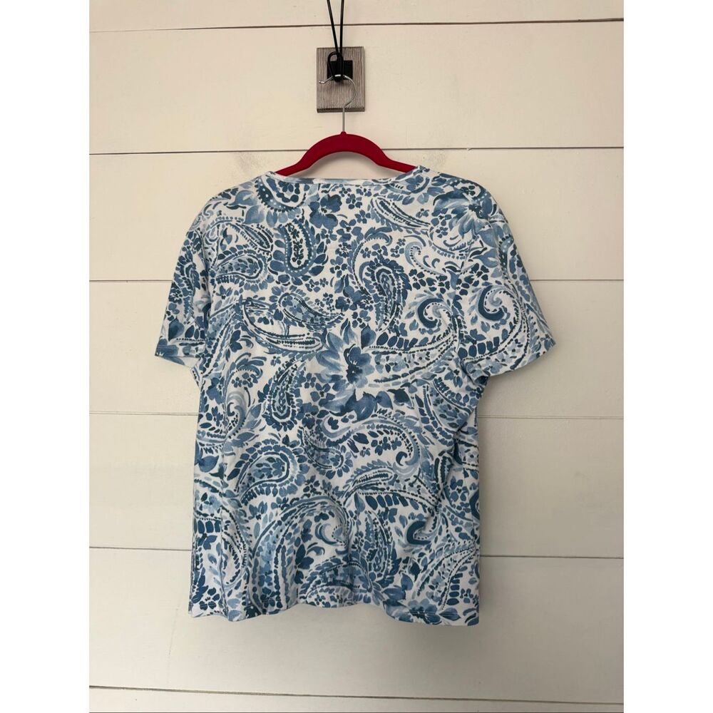 Lauren Ralph Lauren Women’s XXL Blue White Paisley Short Sleeve Top - Picture 4 of 5